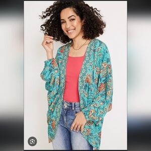 Maurices Teal and Orange Paisley Cardigan